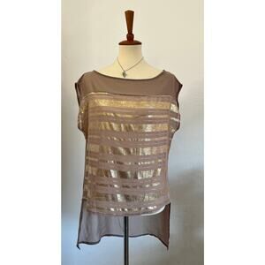 Gold Sheer Mesh Hi-Low Blouse – Size Large